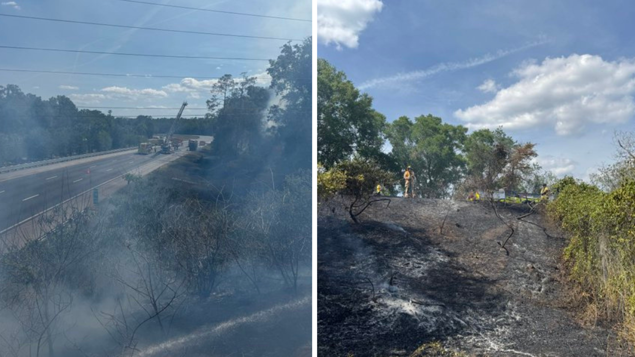 Brush fire shuts down all lanes of southbound I-75 at Church Road: HCFR