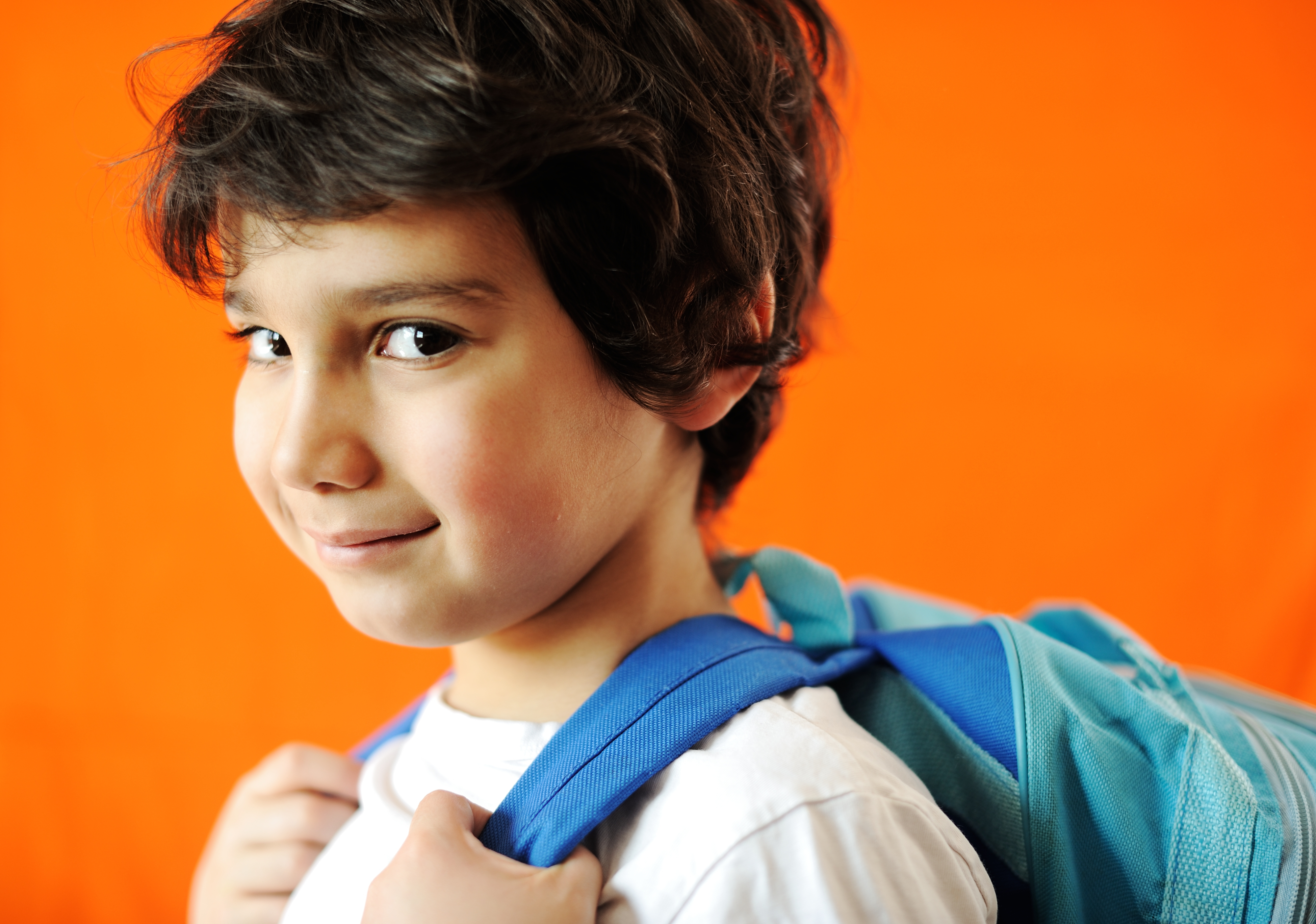 Little school cute boy with backpack
