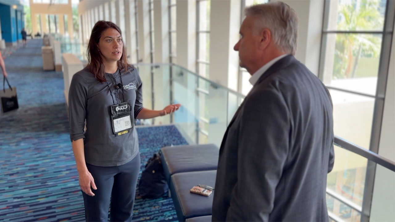 Emily Rogan, a consumer advocate with United Policyholders, speaks with WPTV reporter Matt Sczesny in West Palm Beach on May 14, 2026.