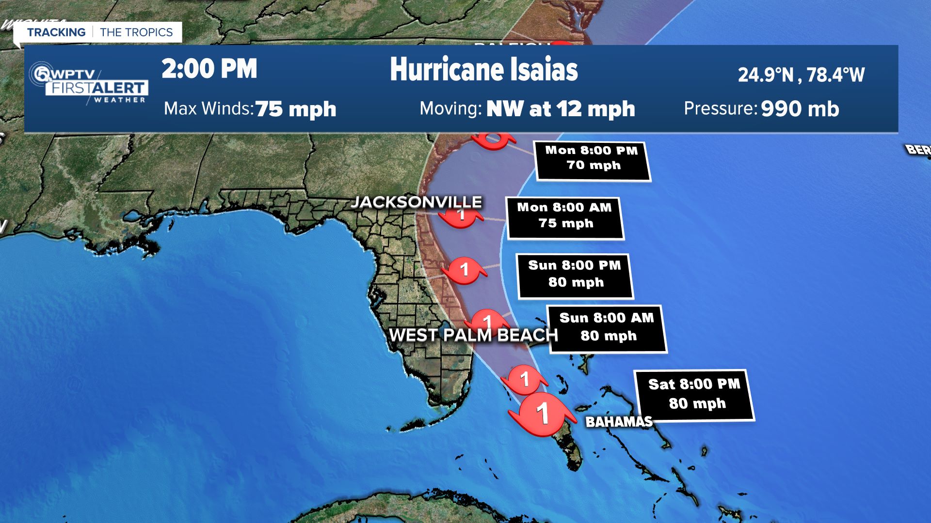 Isaias now expected to intensify into a Category 2 Hurricane