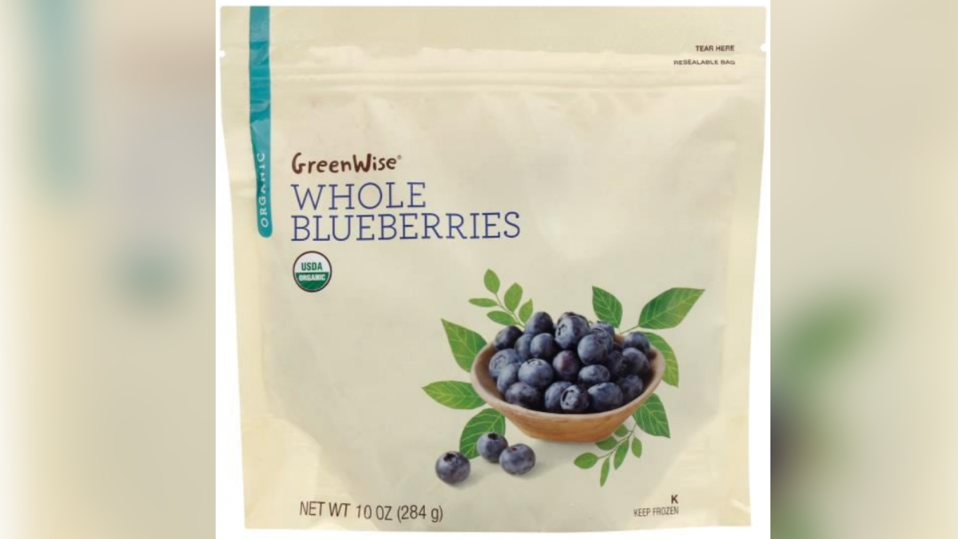 A bag of Greenwise frozen blueberries.