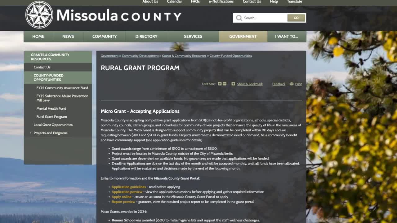 Missoula County Rural Grant program