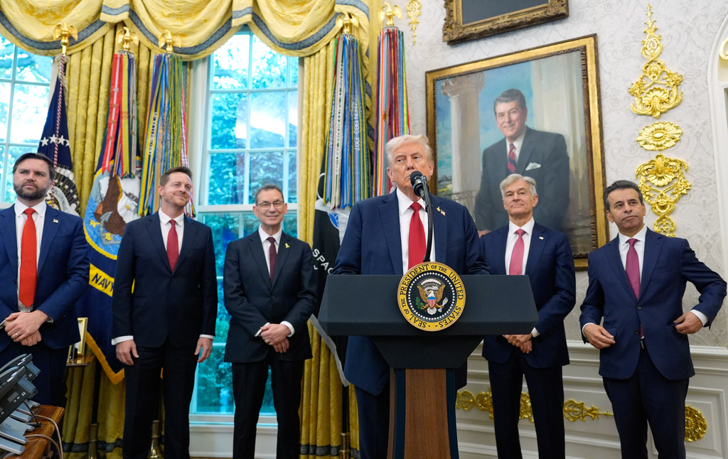 President Donald Trump speaks in the Oval Office of the White House, Tuesday, Sept. 30, 2025, in Washington. 
