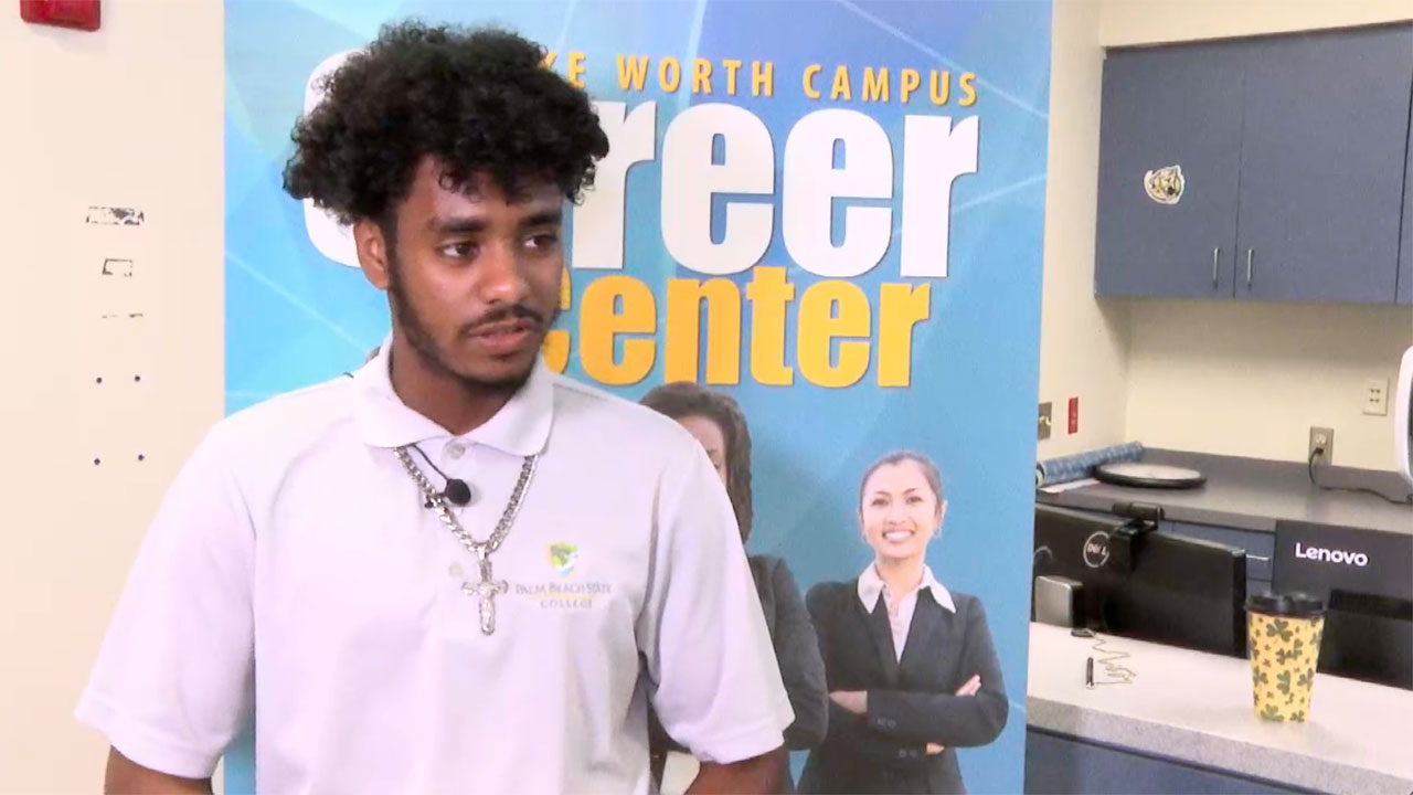 Palm Beach State College student Kibee Chibar speaks about the benefits of the mock interviews the school is offering. 