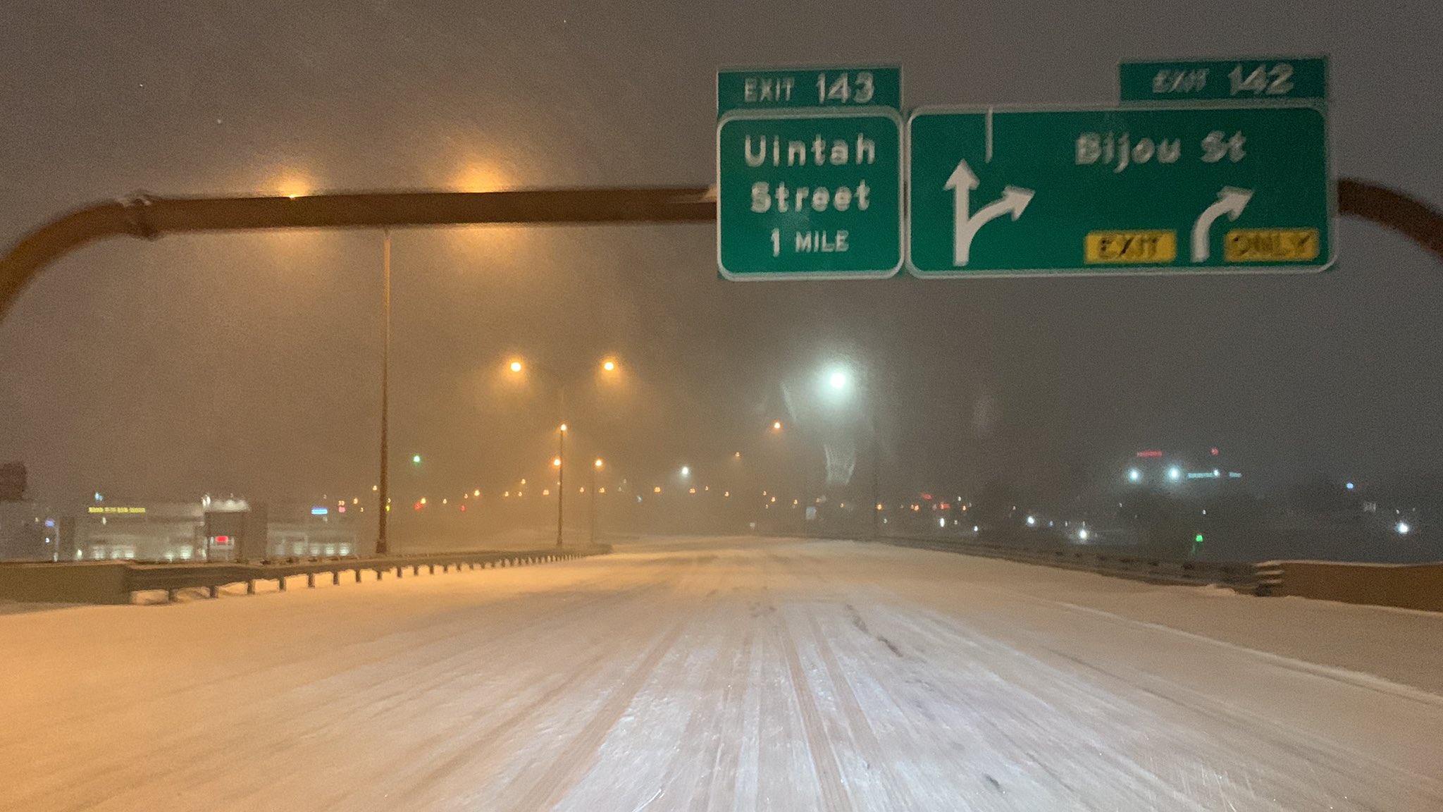 I-25 snow at the Bijou exit