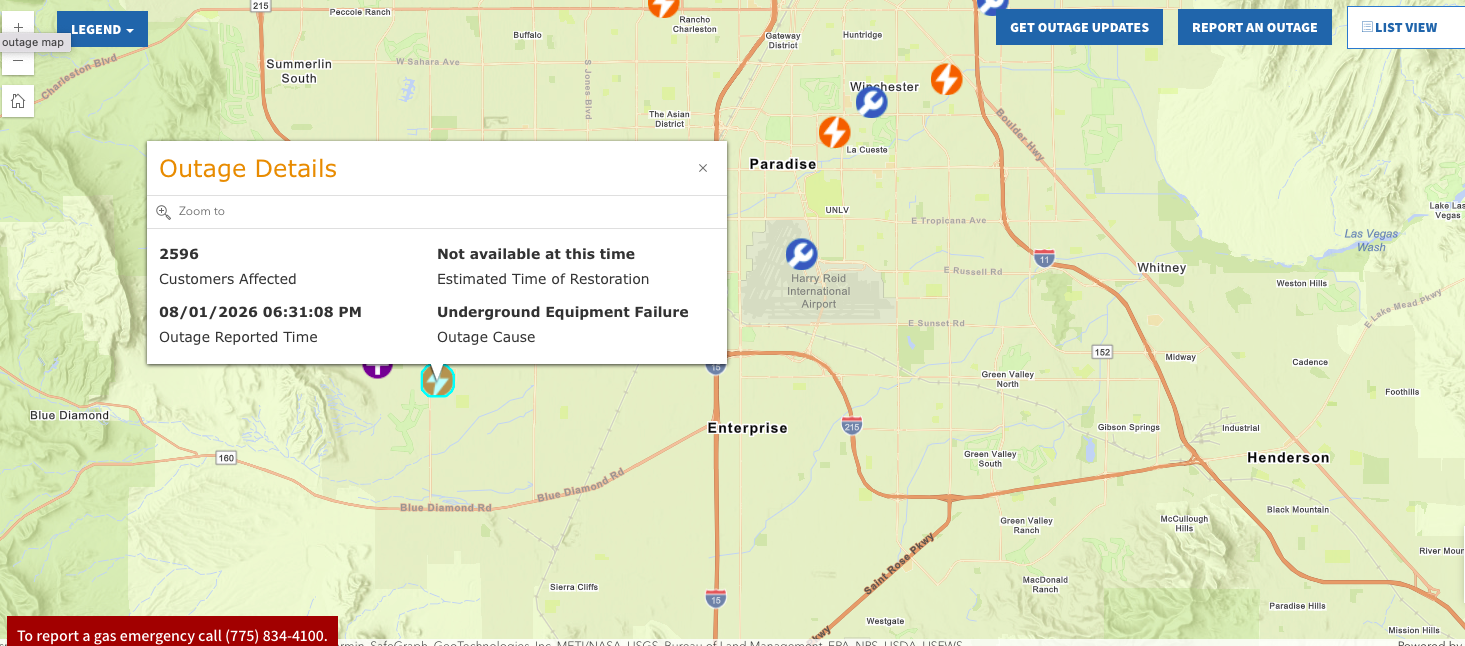 Over 2,500 customers affected by power outage, NV Energy shares