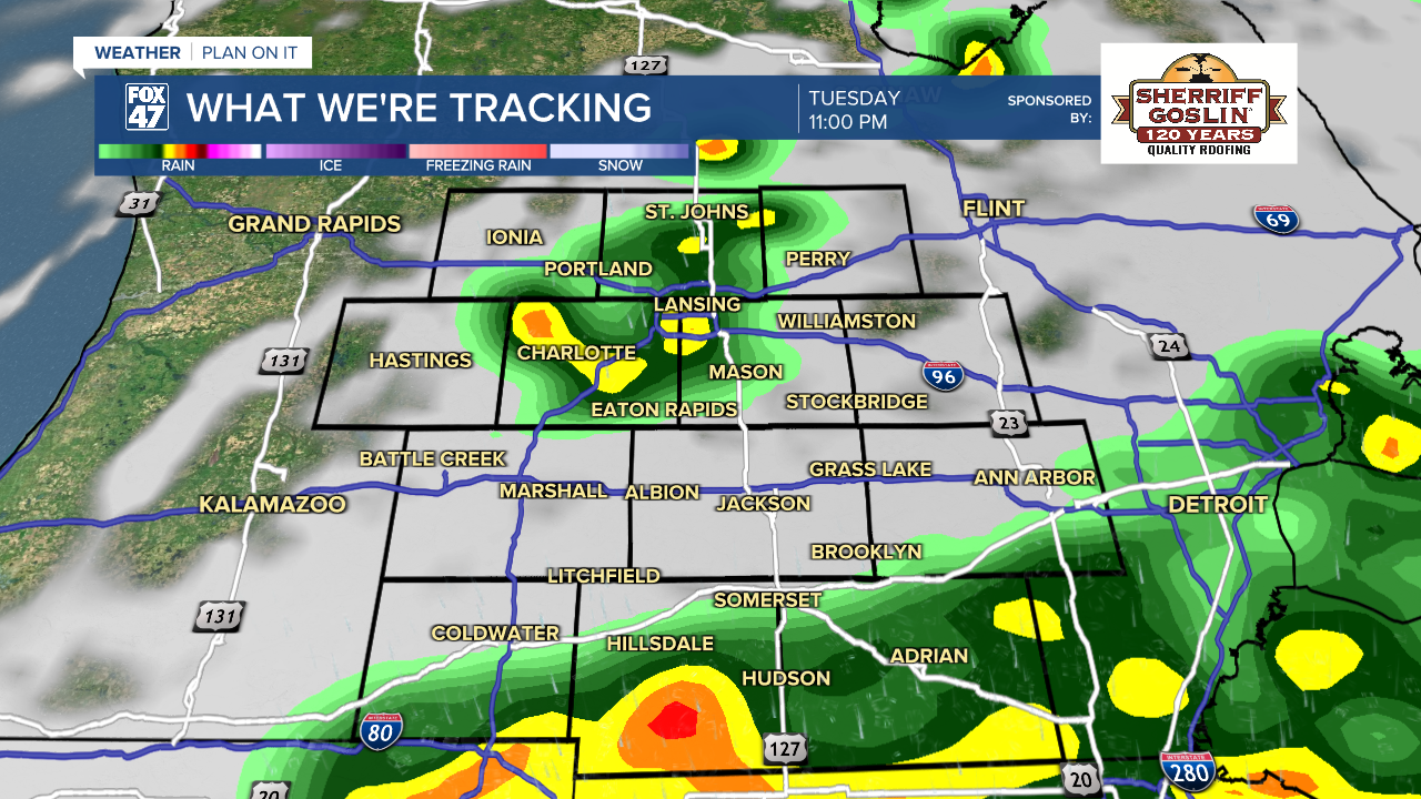 Showers and storms advance through our neighborhoods Tuesday evening from 4 PM to Midnight