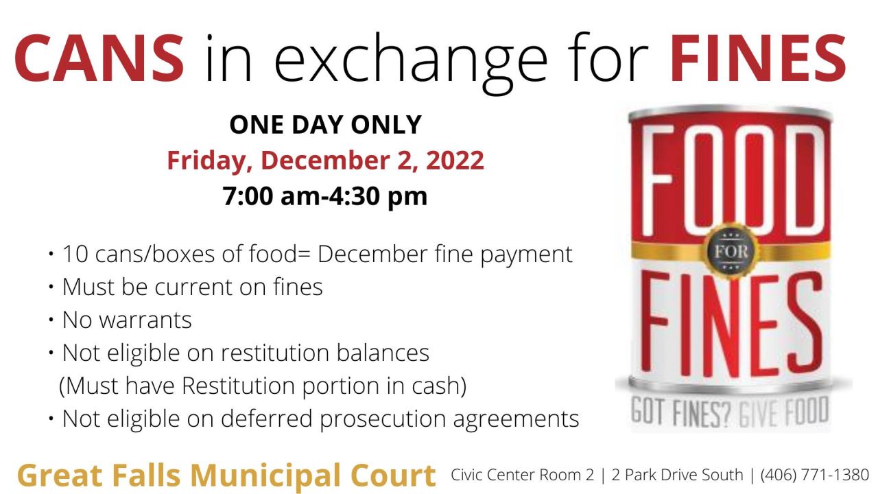 Great Falls Municipal Court will host annual "Food For Fines"