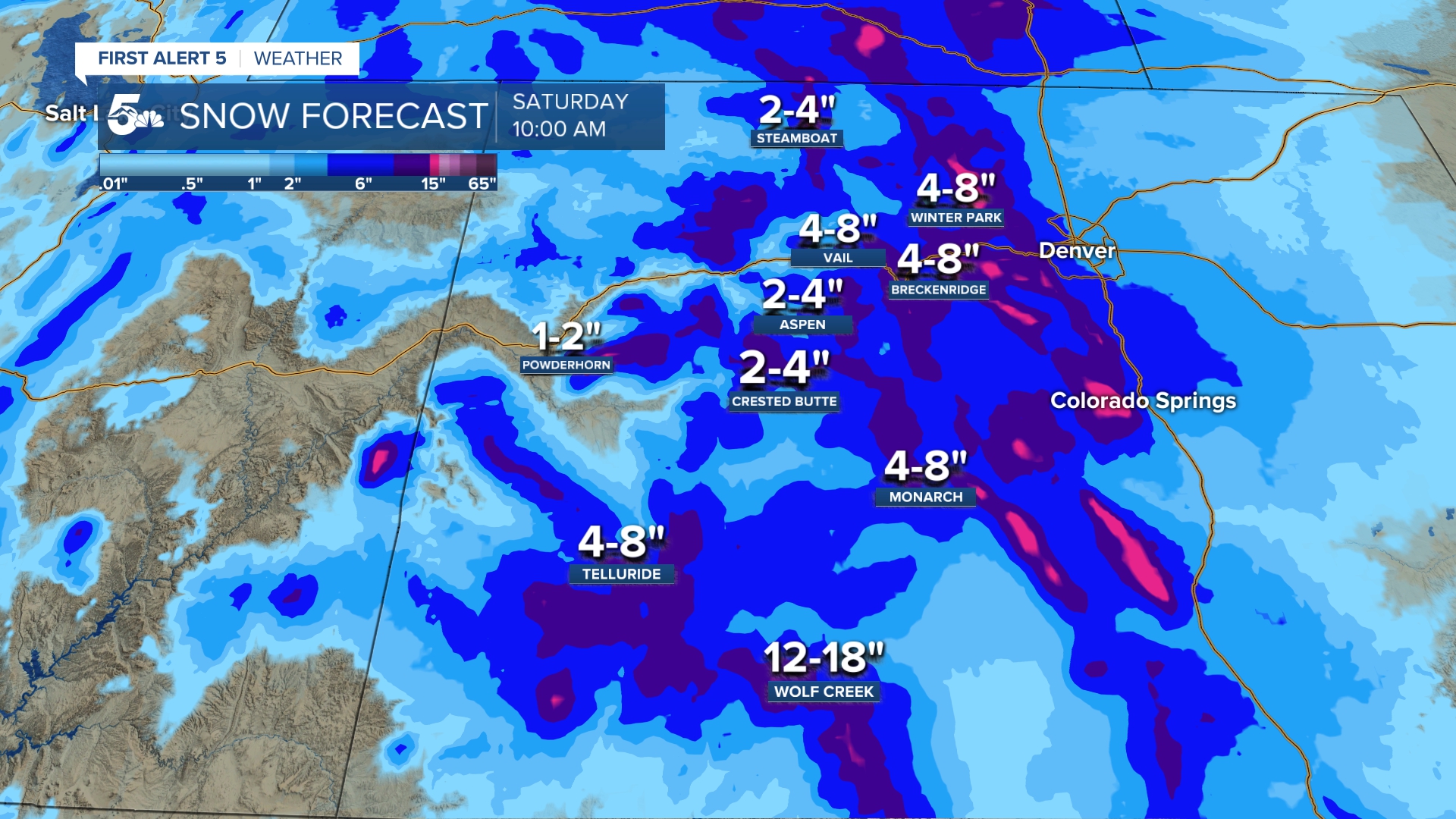 Snow Forecast on Colorado's Ski Slopes through Saturday Morning