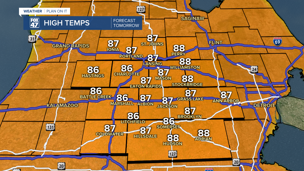Temps tomorrow warm close to 90 in some neighborhoods
