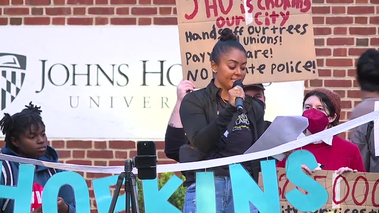 Demonstrators call on Johns Hopkins University to respect Baltimore