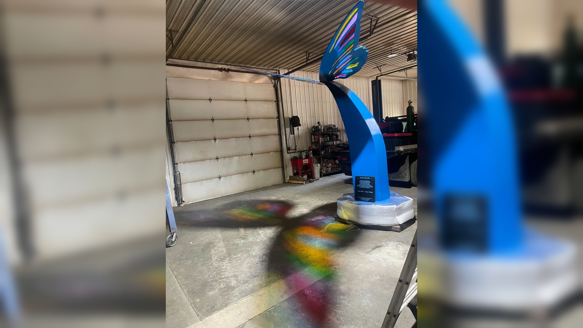 'Henry's Butterfly' statue waiting to be transported to the Sheridan YMCA