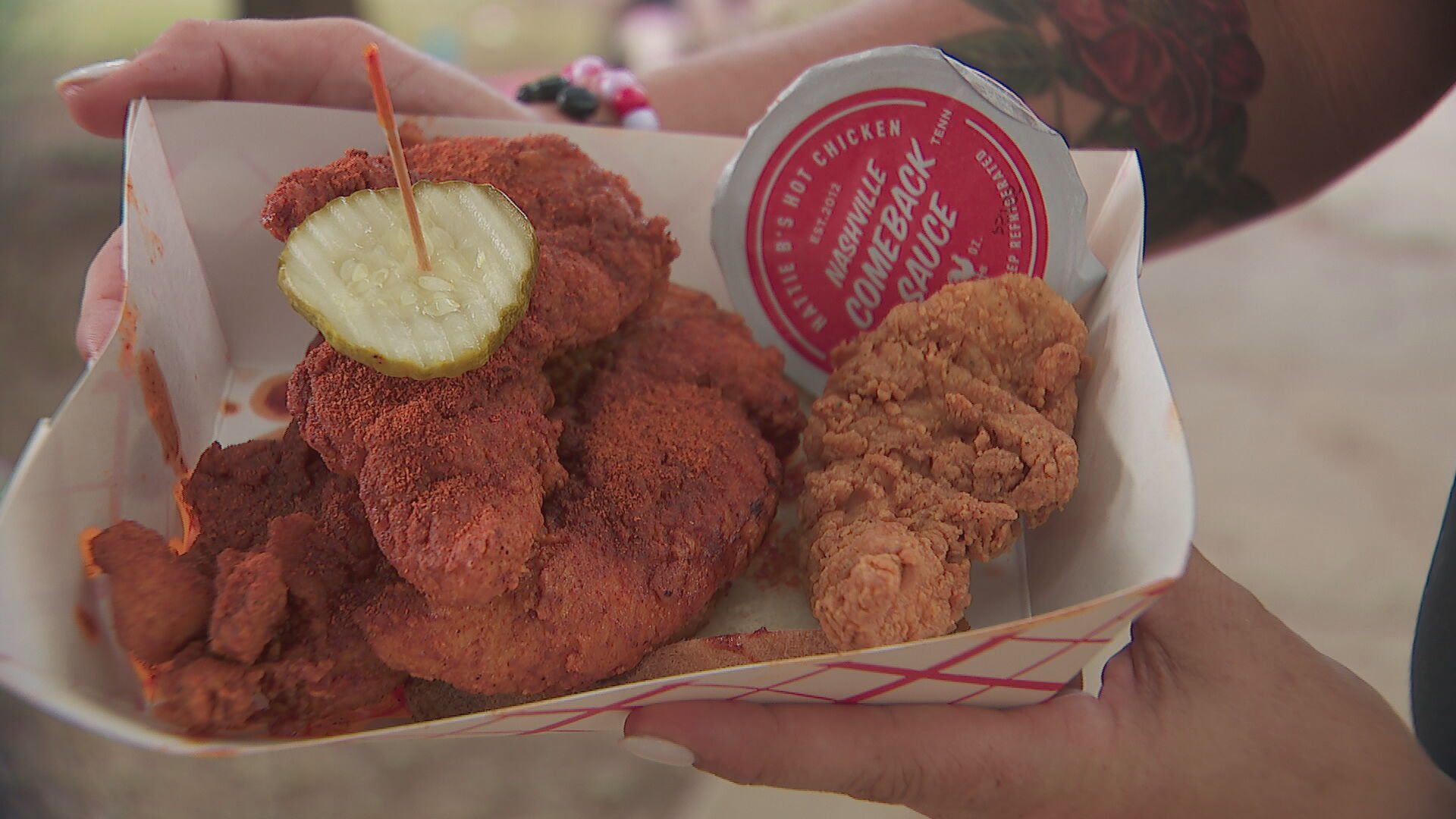 Nashville hot chicken at hot chicken festival, with comeback sauce