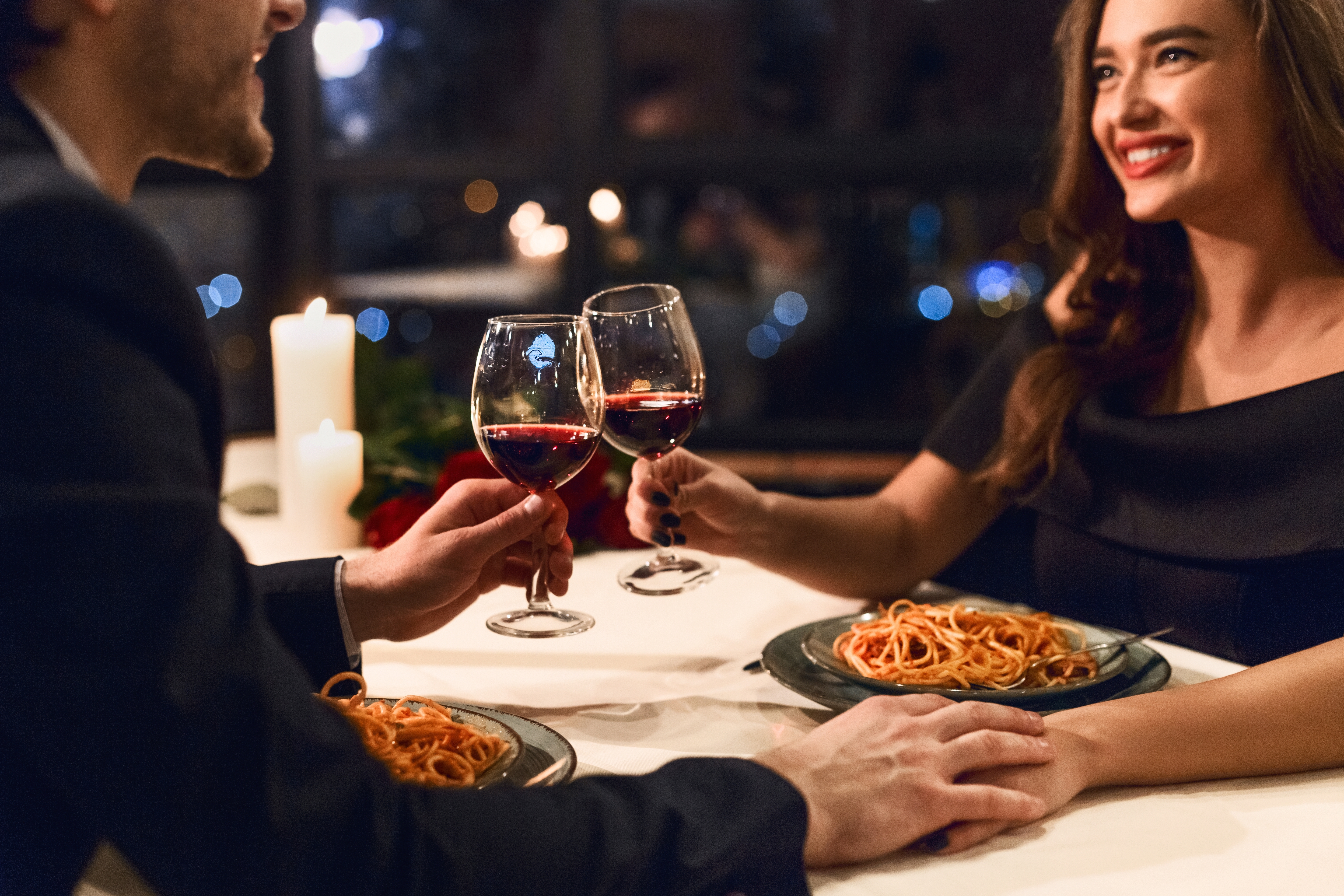 A couple having a romantic dinner.