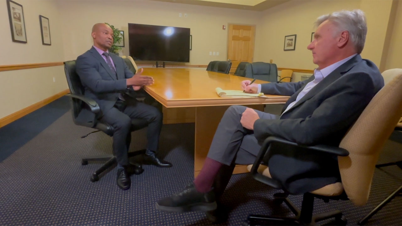 State Sen. Mack Bernard speaks to WPTV reporter Matt Sczesny about the bill he filed related to property tax relief.