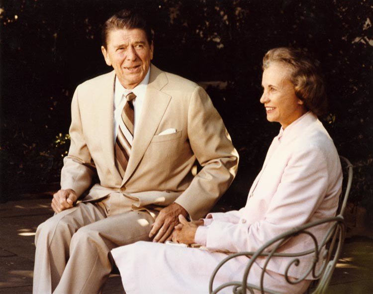 President Ronald Reagan meets with Sandra Day O'Connor after nominating her to serve on the U.S. Supreme Court.
