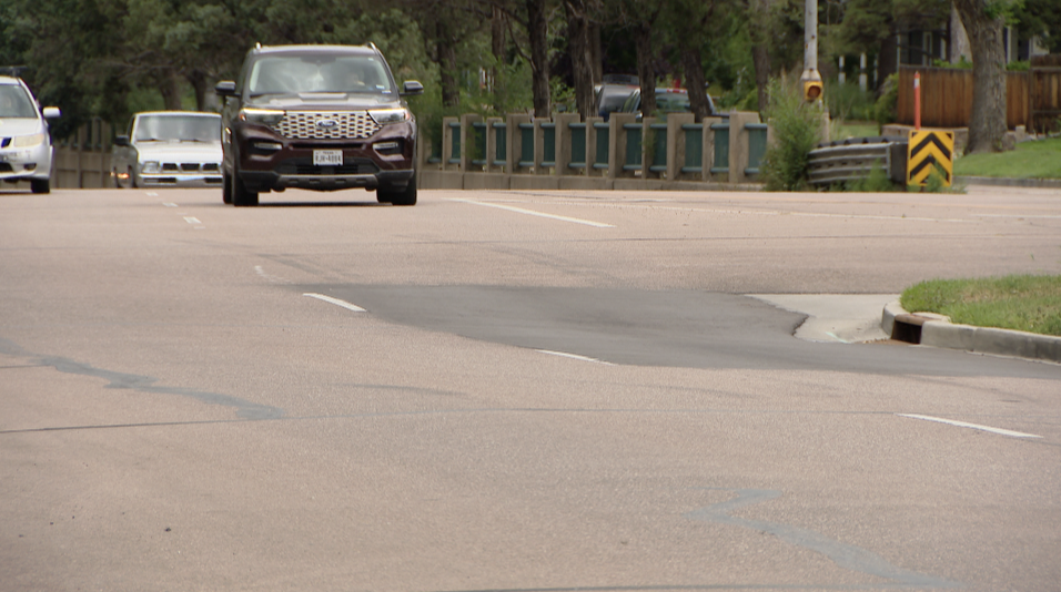 Drainage dips along Eastbound Platte Avenue