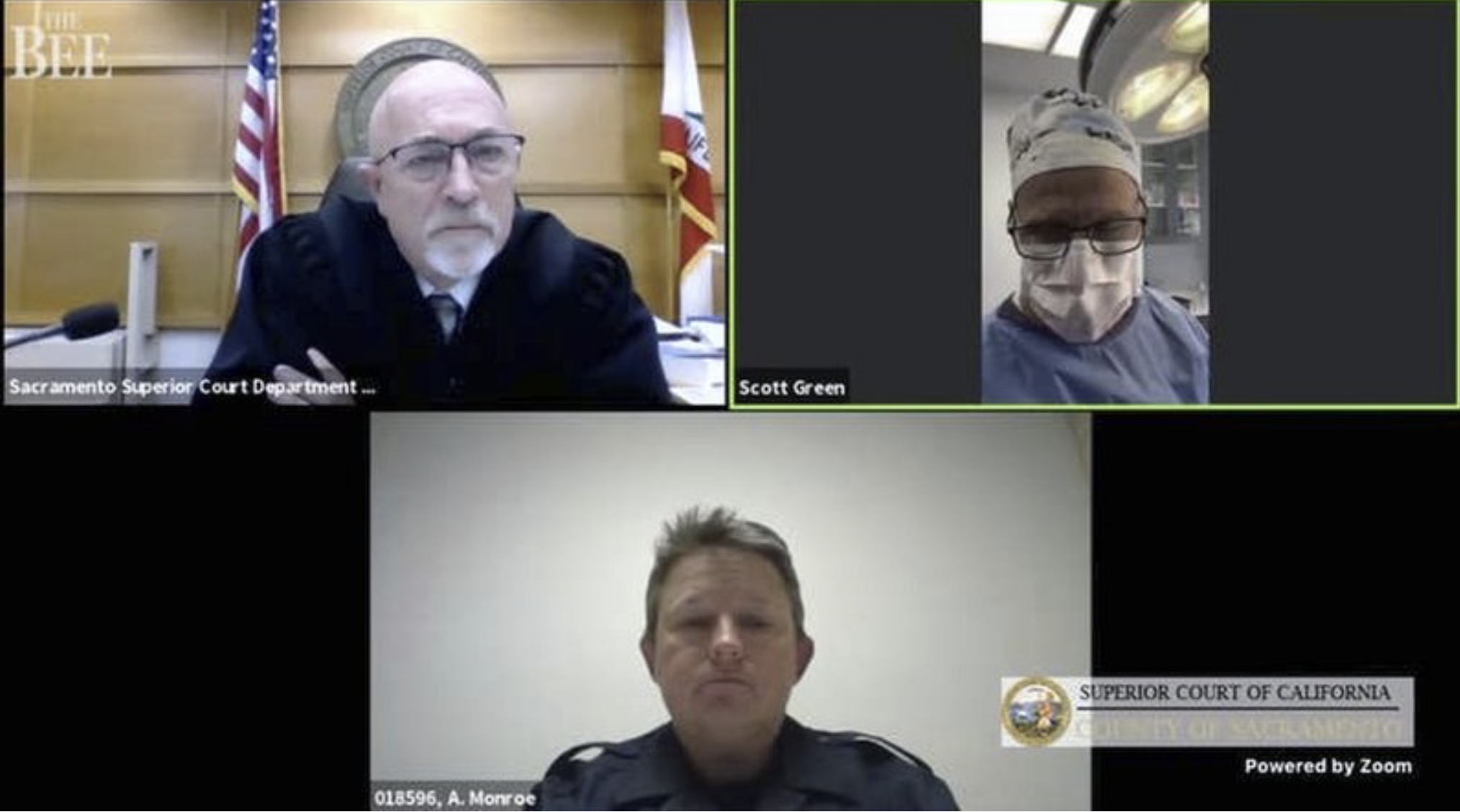 Dr. Scott Green appears in court video call while performing surgery