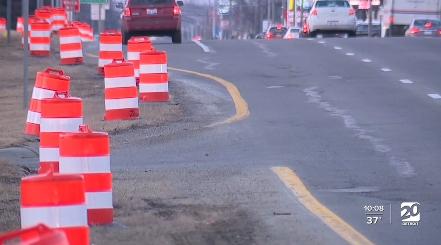 Telegraph Road construction barrels 