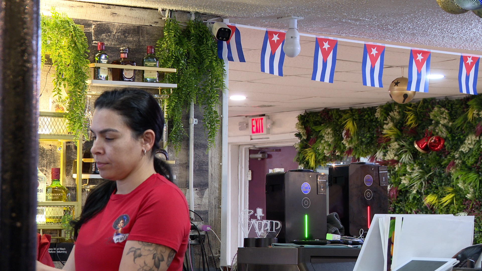 Yanelis Lopez with Cuban Flags above