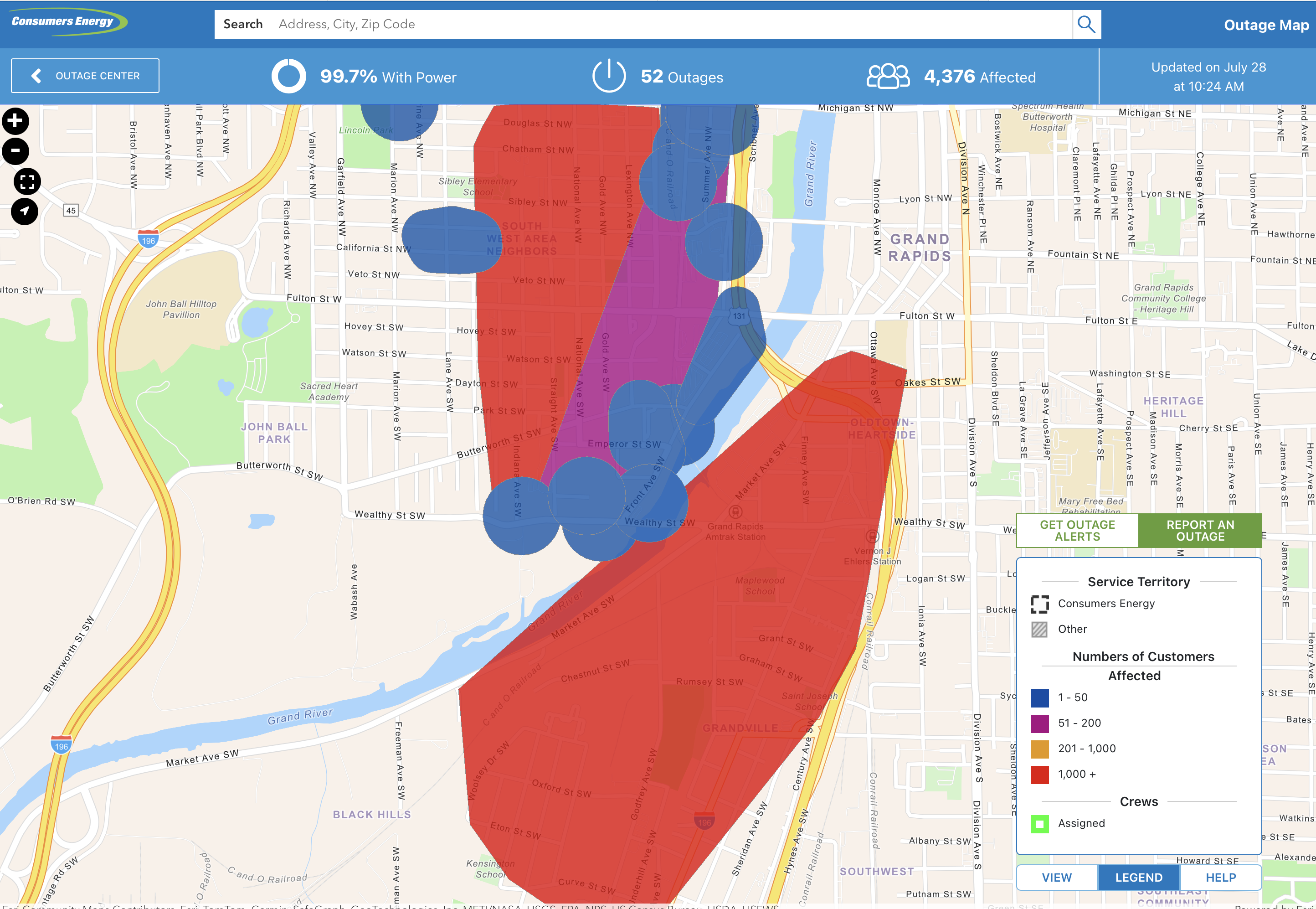 Power outage in southwest GR Monday mid-morning