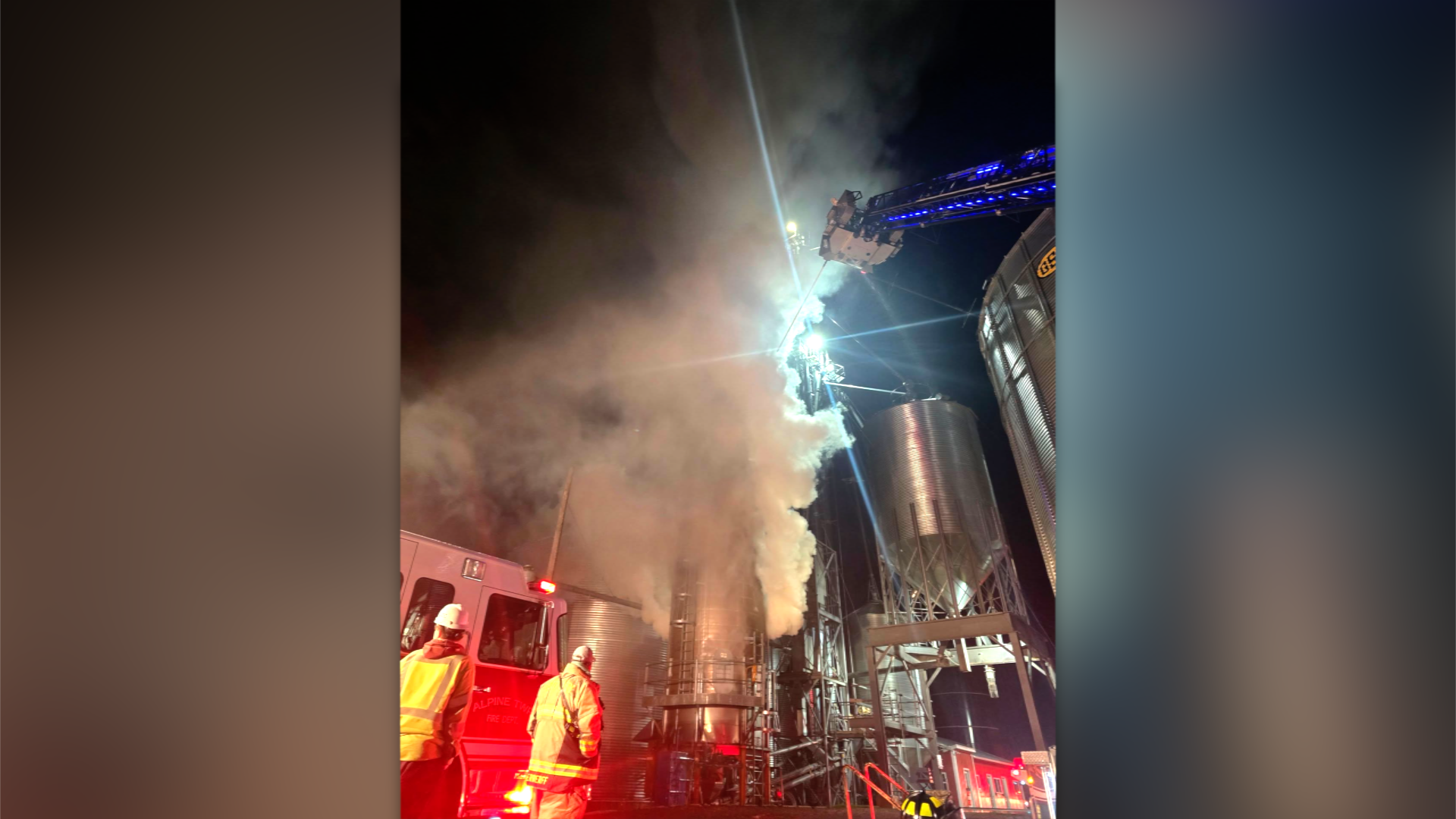 Large grain dryer fire breaks out in Alpine Twp. Wednesday