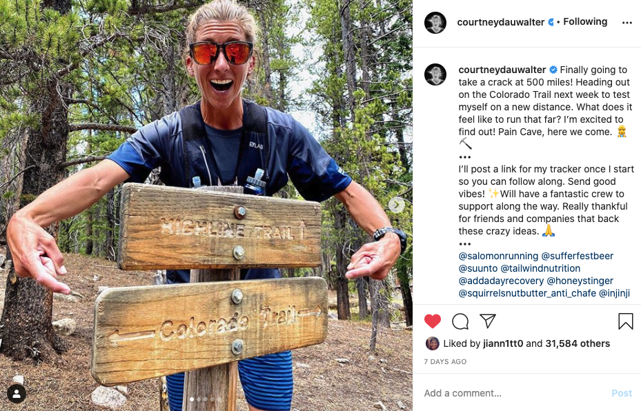 Courtney Dauwalter starting Colorado Trail FTK