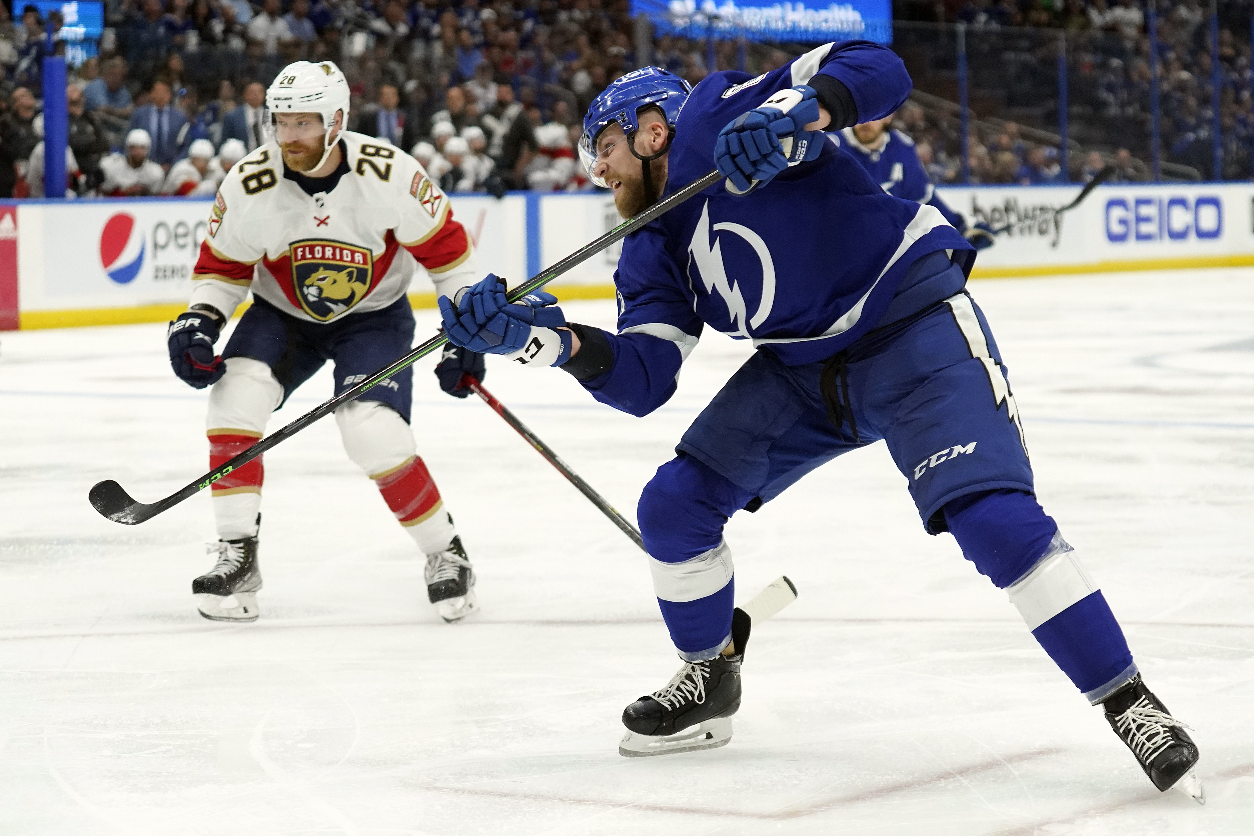 Tampa Bay Lightning defenseman Erik Cernak scores goal vs. Florida Panthers, May 22, 2022