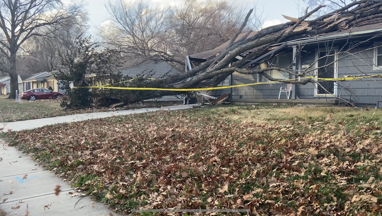 Trees slams into house at W. 72nd Terrace and Lamar
