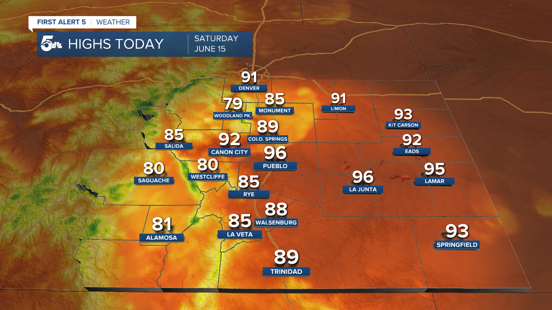 High temperatures Saturday in southern Colorado