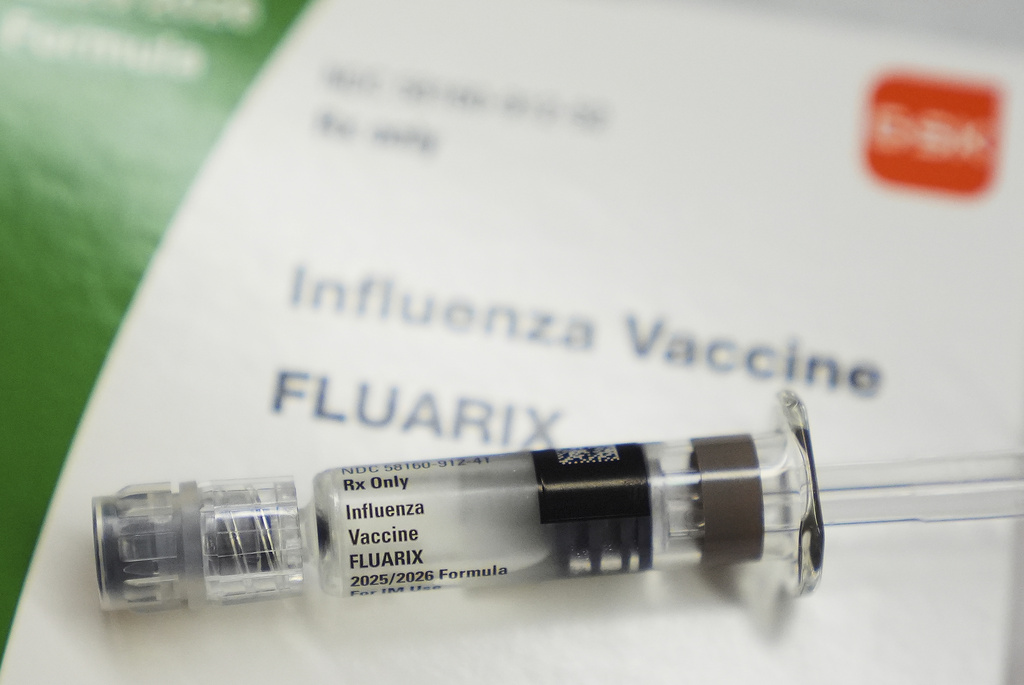 A syringe of the Fluarix flu vaccine is seen at International Community Health Services, Wednesday, Sept. 10, 2025, in Seattle.
