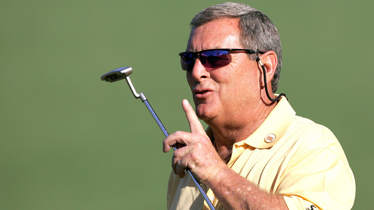 In this April 6, 2006, file photo, Fuzzy Zoeller encourages the crowd to be quiet on the second hole during first round play at the Masters golf tournament at the Augusta National Golf Club in Augusta, Ga. 