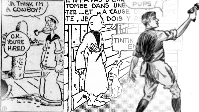 From left to right, the first comic strips appearances of Popeye, Tintin, and Buck Rogers.