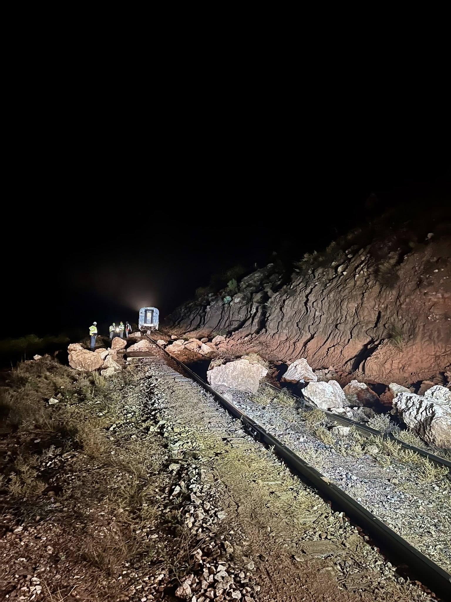 train tracks Verde Valley Canyon Railroad stranded rock slide