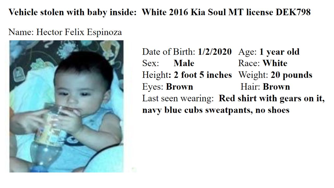 AMBER Alert in Montana after a vehicle with a baby inside was stolen