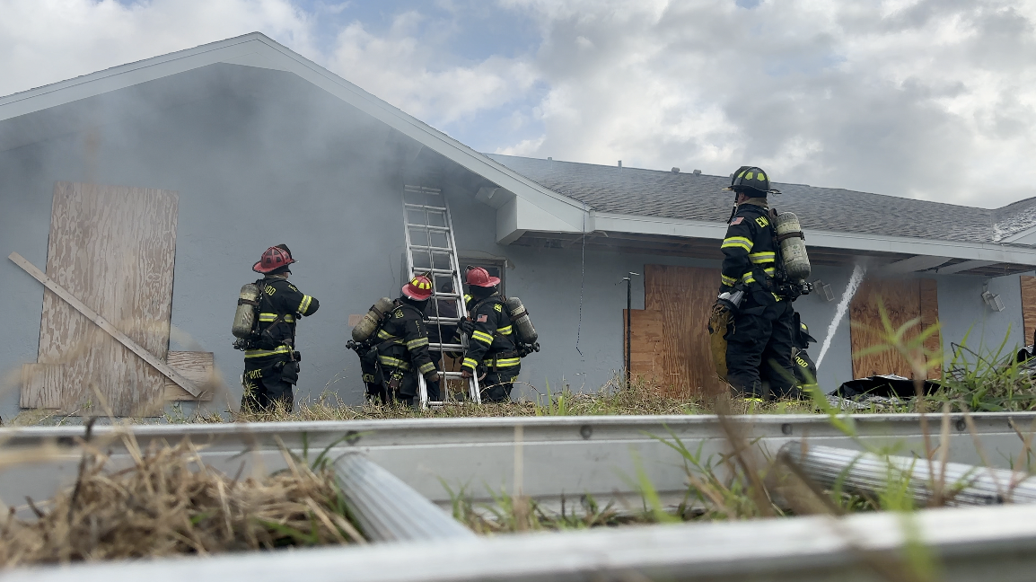 Fire crew working outside 