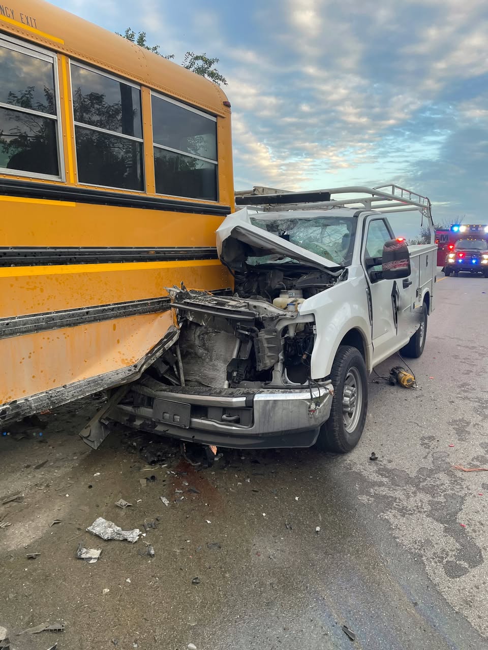 KHP: Work truck slams into school bus in Douglas County