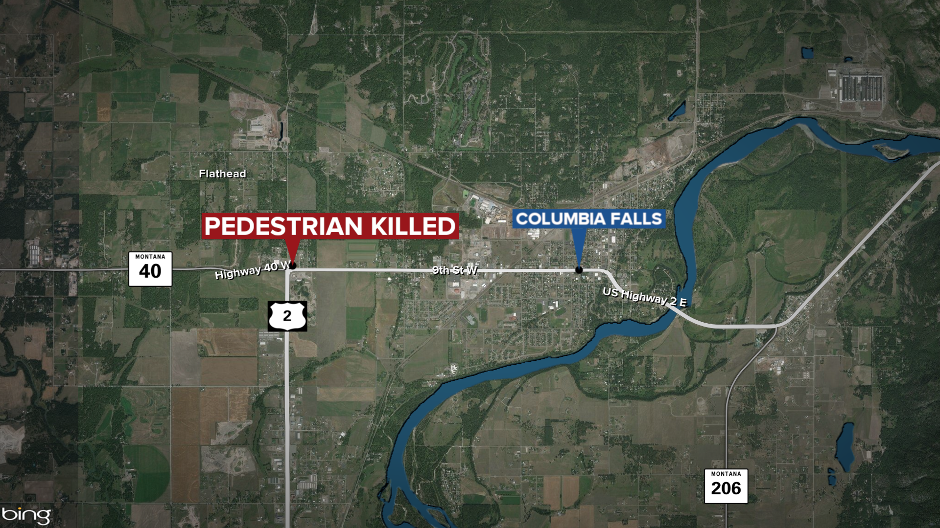 Columbia Falls Pedestrian Death Map