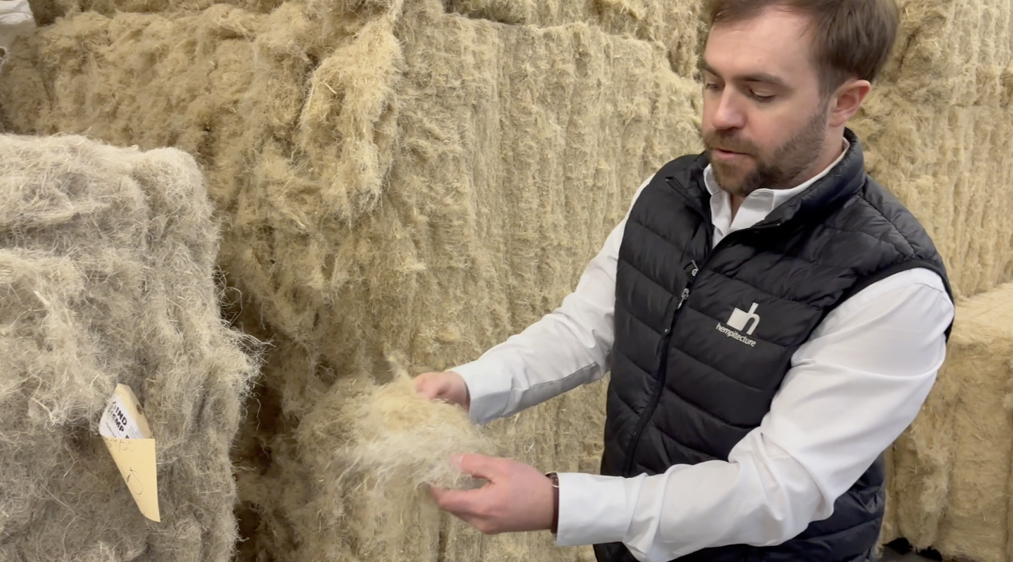 Hempitecture COO Matthew Mead compares hemp fibers grown in Montana with those grown in Idaho on Monday, March 3, 2025