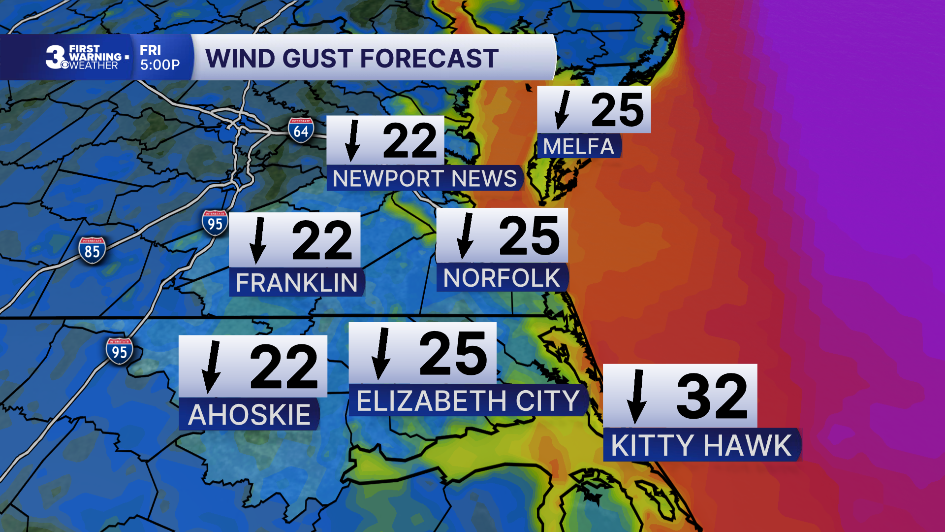 Coastal Storm Strengthening, Threatening Major Tidal Flooding and Road Closures in Hampton Roads