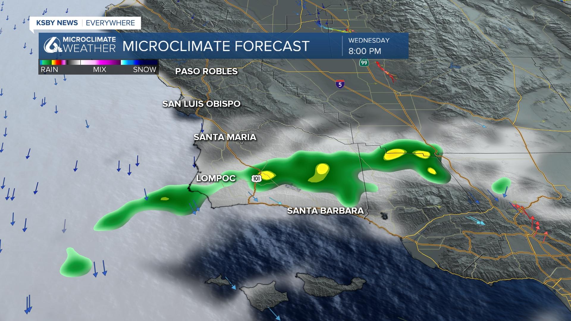 Rain chances return to the Central Coast on a slightly larger scale