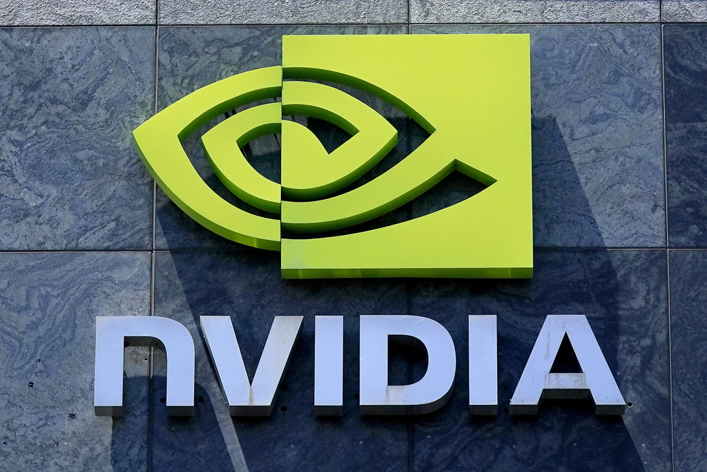 A sign for a Nvidia building is shown in Santa Clara, Calif.