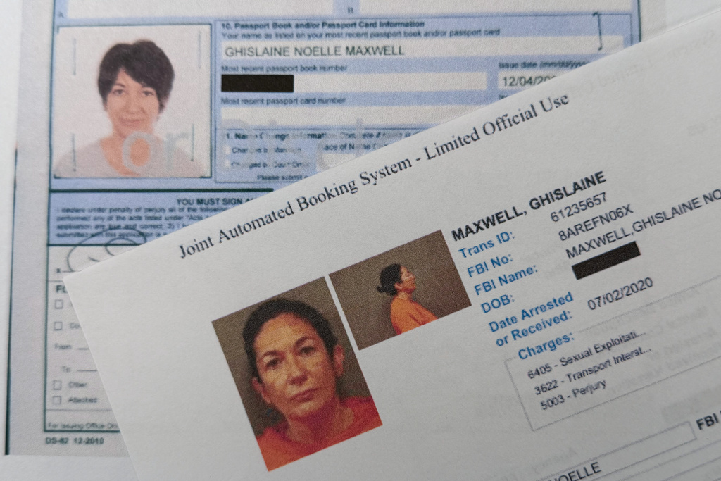 A document that was included in the U.S. Department of Justice release of the Jeffrey Epstein files, photographed Tuesday, Feb. 3, 2026, shows a U.S. passport renewal in 2012 and a federal booking system form from 2020 for Ghislaine Maxwell. 