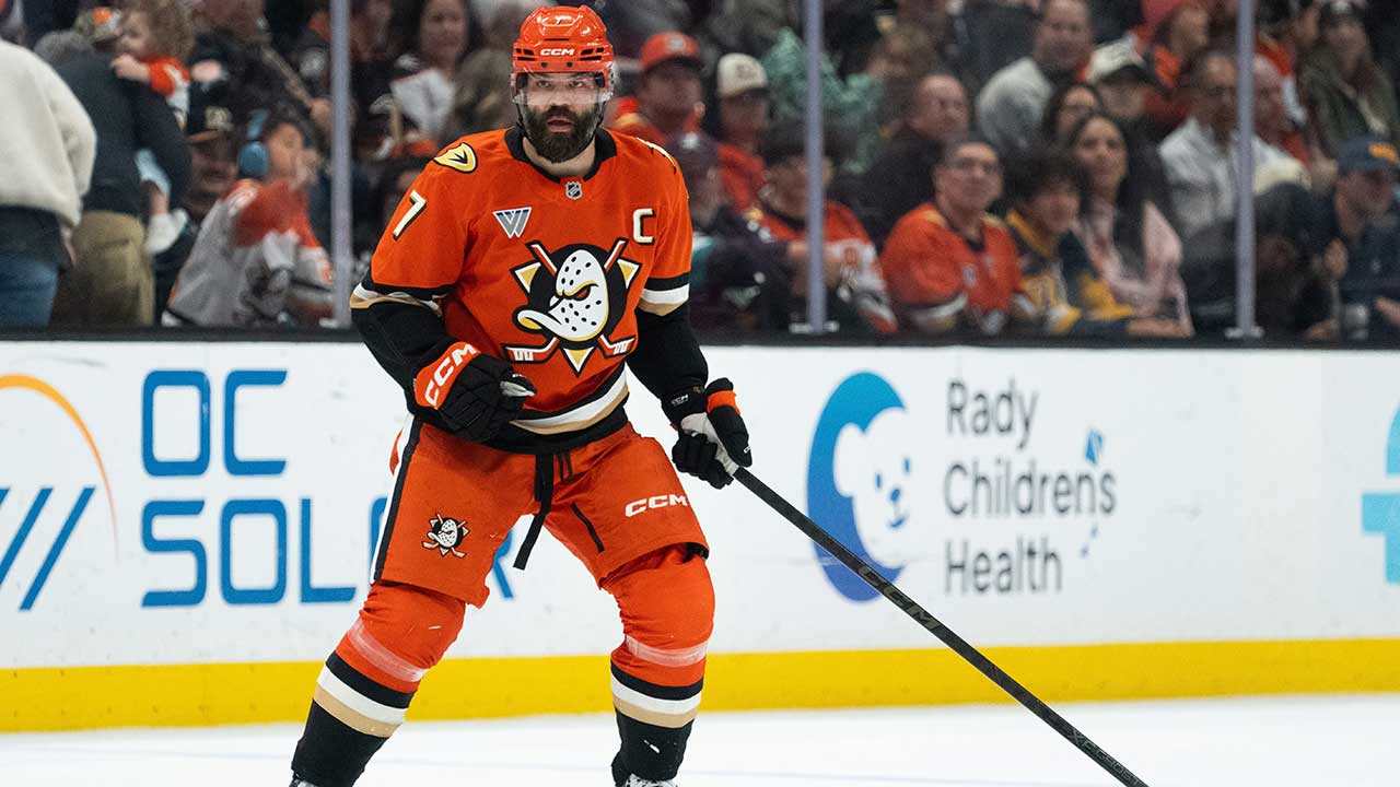 FILE - Anaheim Ducks defenseman Radko Gudas skates during an NHL hockey game against the Winnipeg Jets, Feb. 27, 2026, in Anaheim, Calif.
