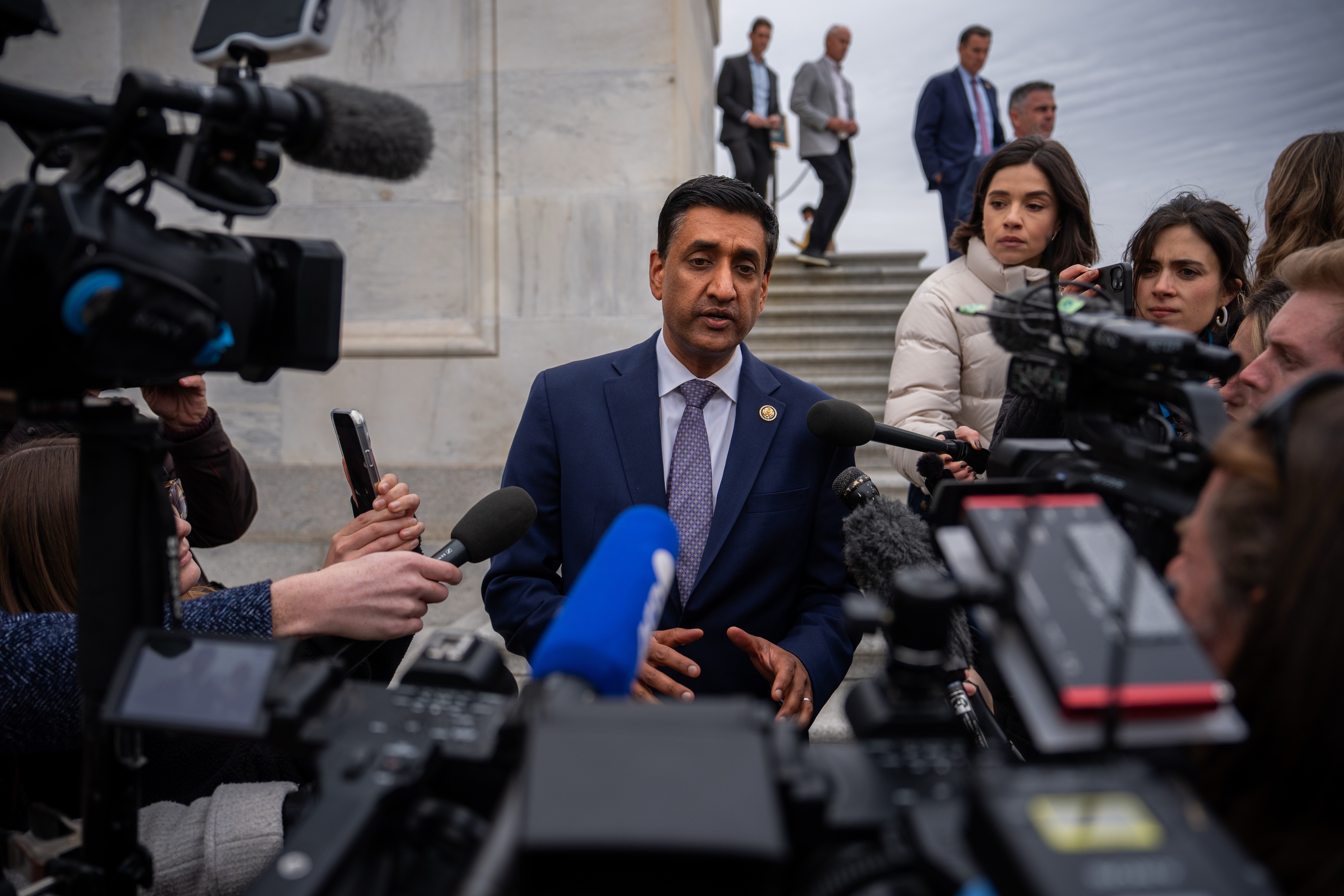 Rep. Ro Khanna, D-Calif., speaks to reporters on the steps of the U.S. Capitol after voting in favor of the Epstein Files Transparency Act, Tuesday, Nov. 18, 2025, in Washington. 