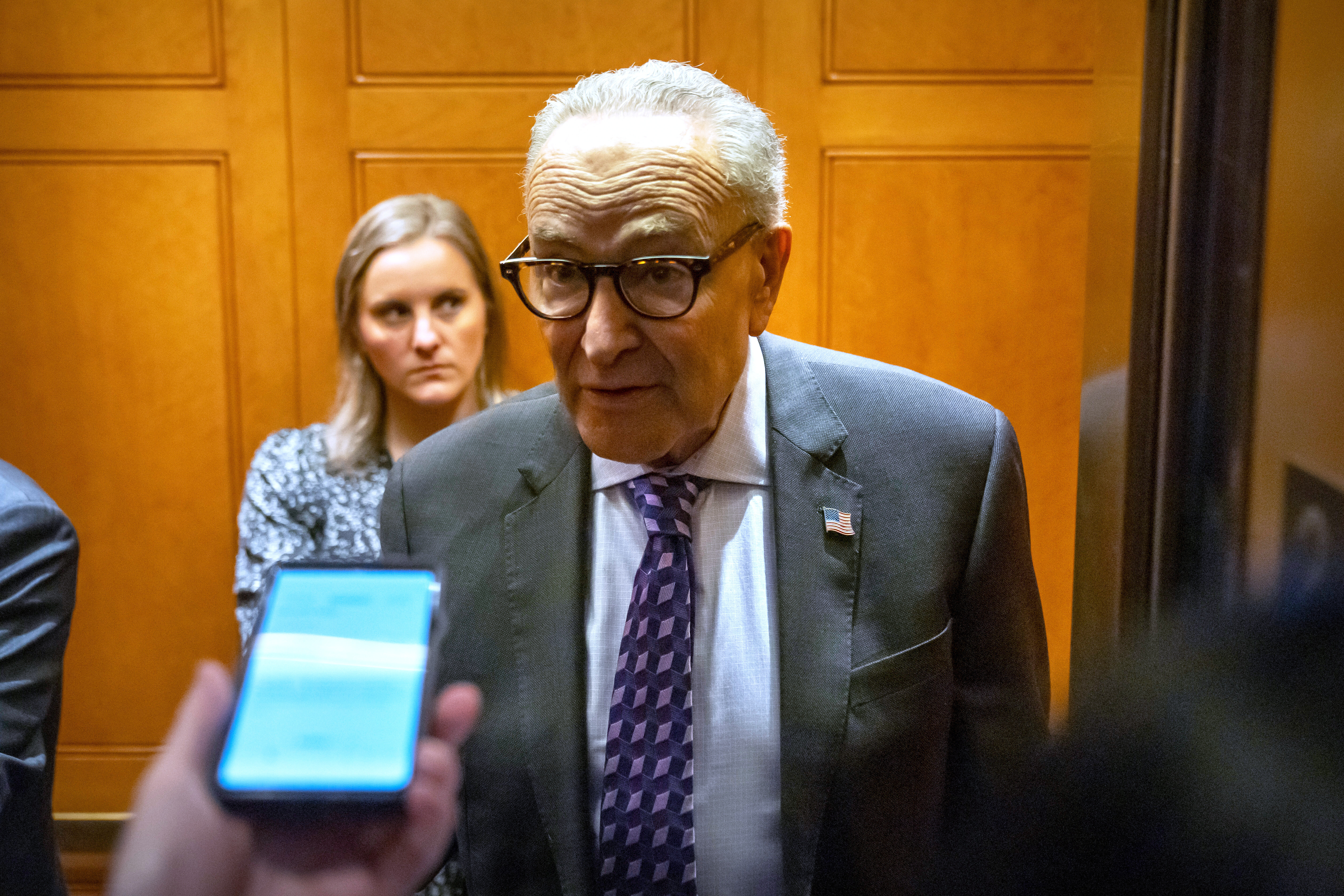 Senate Minority Leader Chuck Schumer, of N.Y., speaks to reporters at the Capitol on Wednesday, Oct. 1, 2025, in Washington.
