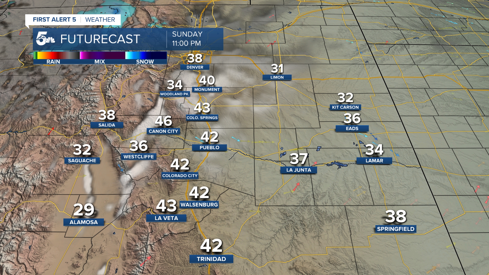Mid-level cloud cover develops tonight as downslope breezes increase along I-25