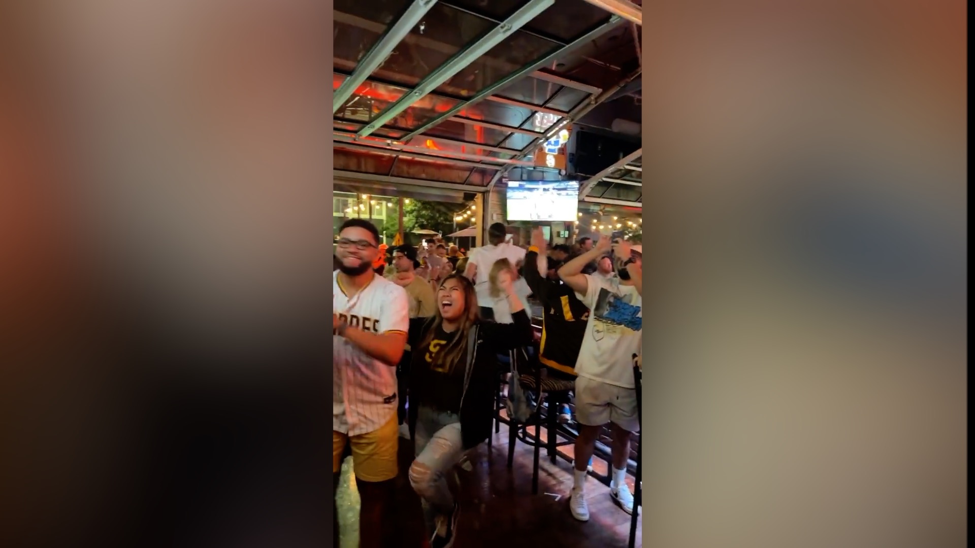 Gaslamp Padres celebration after beating Mets in 2022 Wild Card