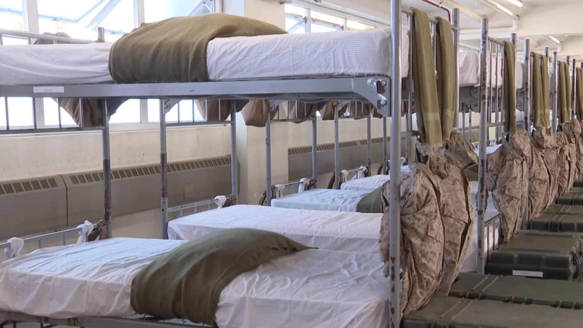 Inside the barracks at the Marine Corps Recruit Depot in San Diego.