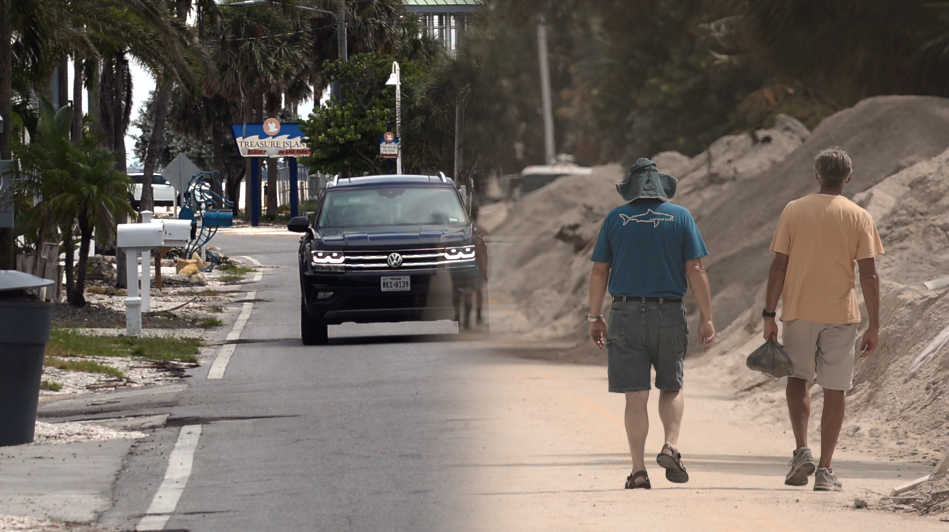 Before and after on Treasure Island following Hurricane Helene. 